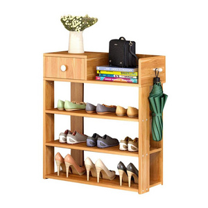 Multi Function Entryway Shoe Organizer with Drawer Wooden Shoe Storage Shelf Rack