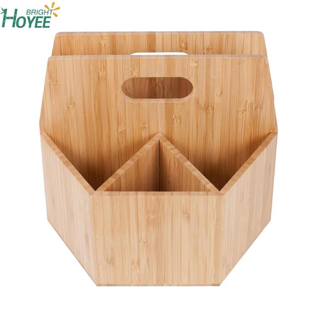 Bamboo Rotating Makeup Holder Wood Utensil Holder Portable Silverware Caddy Condiment Dining & Kitchen Organizer