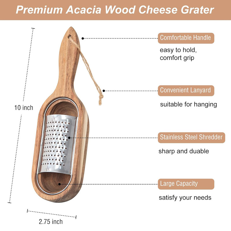 Wooden Cheese Grater with Handle Cheese Shredder with Storage Space,Handheld Kitchen Graters for Cheese Lemon Choc