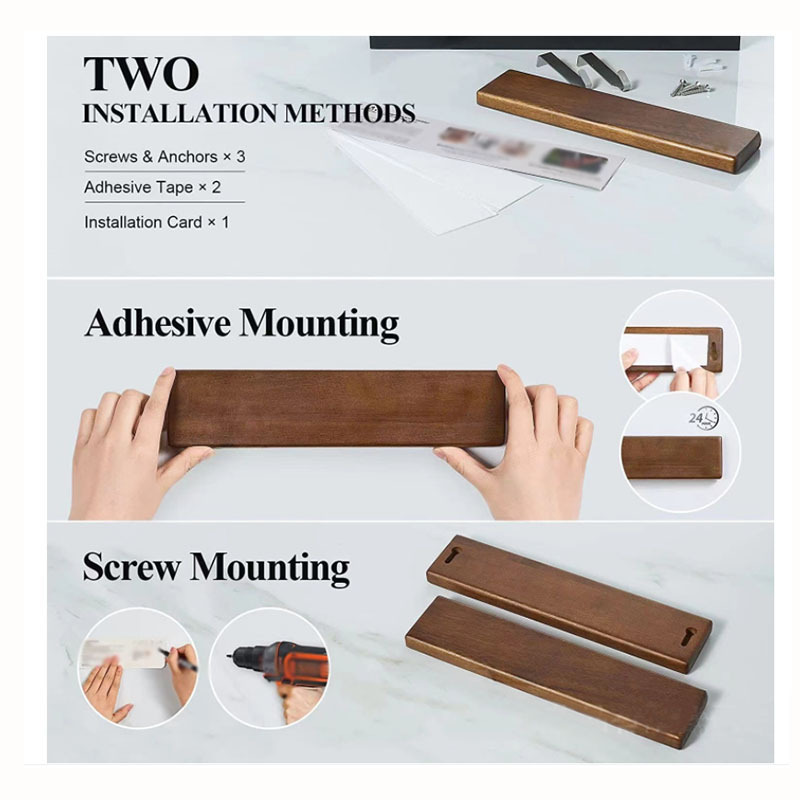 Acacia wood wall shelf with magnetic strip Kitchen knife rag storage rack Porch key backpack hanger