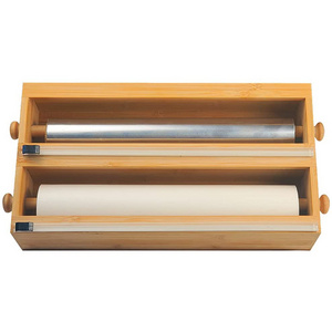 Bamboo Aluminum Foil Dispenser with Cutter-2 and 1 Kitchen Drawer Storage Dispenser-Suitable for All 12" Wax Paper,Plastic Wrap,