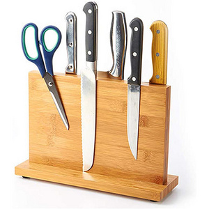 Block Holder Bamboo Knife Dock Organizer Strong Magnets Knife Guard Holder Cutlery Storage