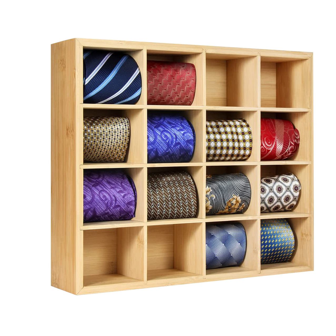 Tie Rack Wall Mounted Tie Organizer Box belt Display Rack for Wall Bamboo Tie Storage Organizer for Men