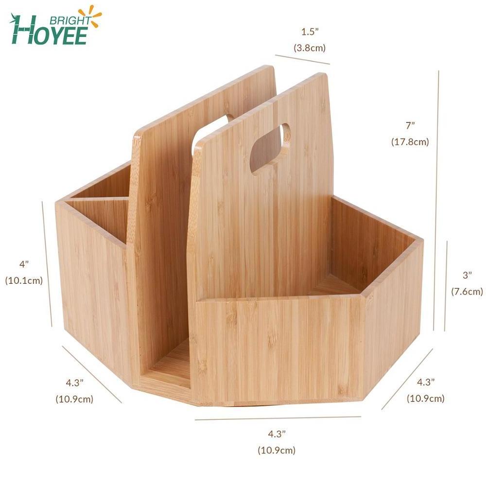 Bamboo Rotating Makeup Holder Wood Utensil Holder Portable Silverware Caddy Condiment Dining & Kitchen Organizer