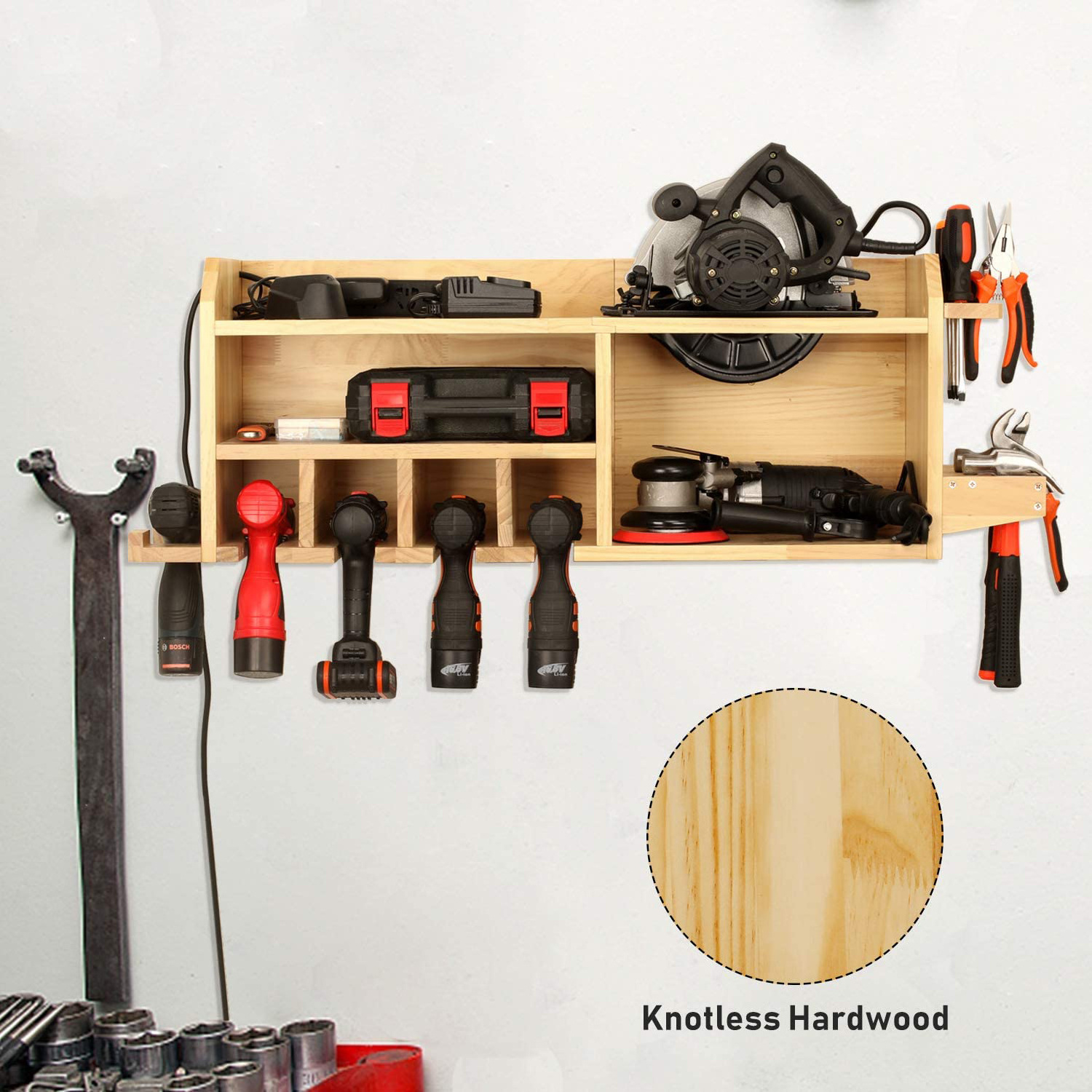 Power Tools Storage Charging Station 5 Drill Hanging Slots Wall Mount Garage Organizers and Storage with Widen Space