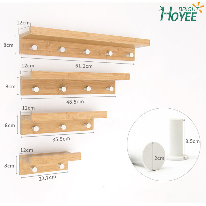 Bamboo Wall Mounted Shelf Rack Coat Hooks Rack with Hooks for Entryway, Bedroom, Kitchen, Bathroom