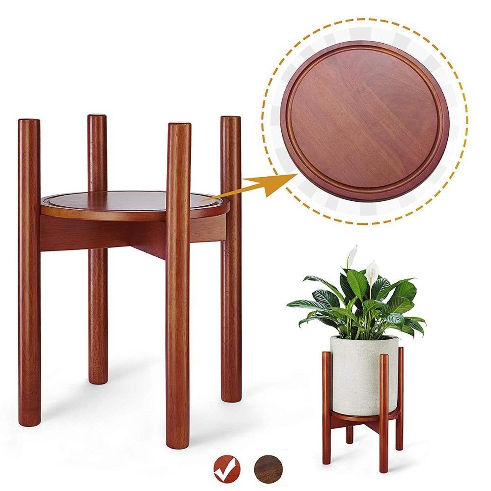 Wood Plant Stand Mid Century Planter Stand with round tray bamboo Flower Pot Holder Home Decor Indoor Outdoor