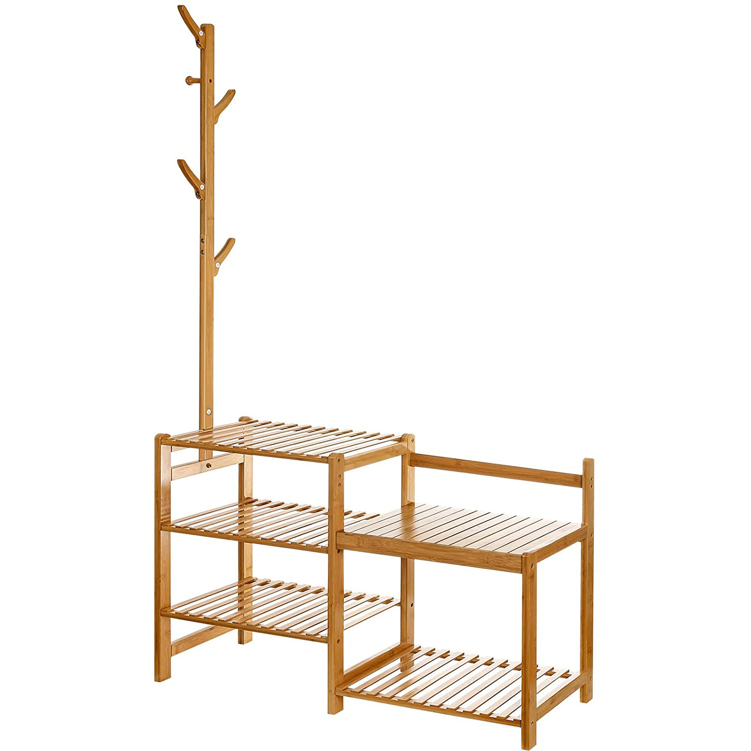 Hall Tree Bamboo 4-In-1 with Coat Rack Shoe Organizer Storage Shelf Shoe Bench organizador de zapatos organizador de maquillaje