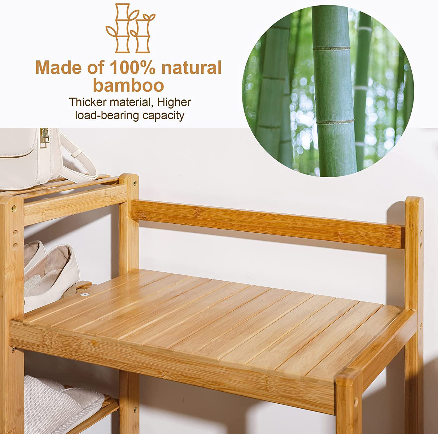 Hall Tree Bamboo 4-In-1 with Coat Rack Shoe Organizer Storage Shelf Shoe Bench organizador de zapatos organizador de maquillaje