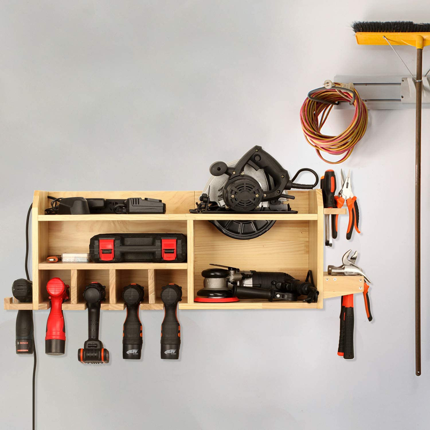 Power Tools Storage Charging Station 5 Drill Hanging Slots Wall Mount Garage Organizers and Storage with Widen Space