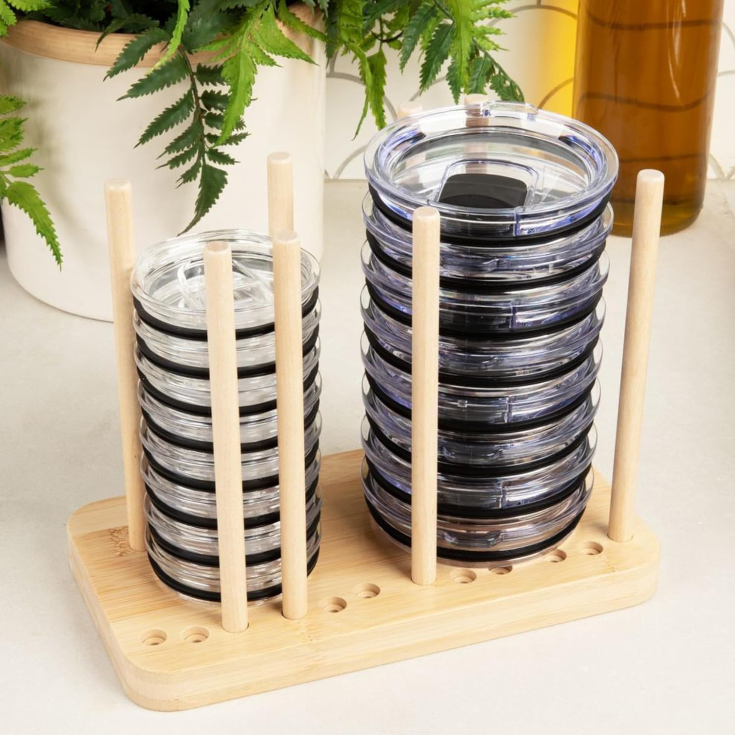 Adjustable Bamboo Tumbler Lid Organizer for Cabinet Water Bottle Lid Organizer for Cabinet Cup Lid Holder St