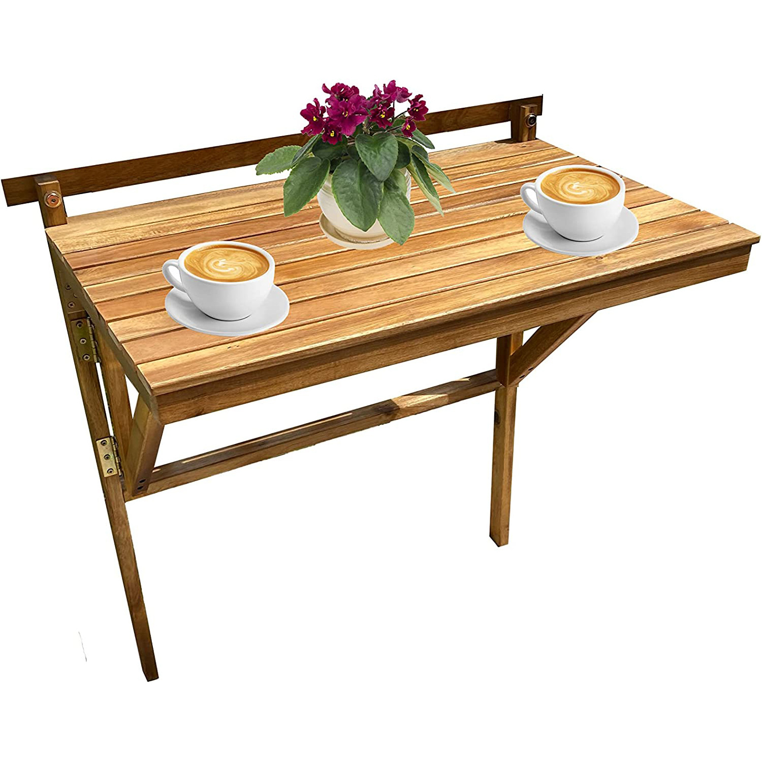 Outdoor Folding Balcony Table Foldable Acacia Wood Deck Bar Portable Apartment Balcony, Railing & Porch Furniture