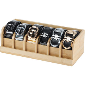 Bamboo Belt Storage Organizer and Displayer Box 6 Grids Belt Rack Belt Organizer for Closet and Drawer