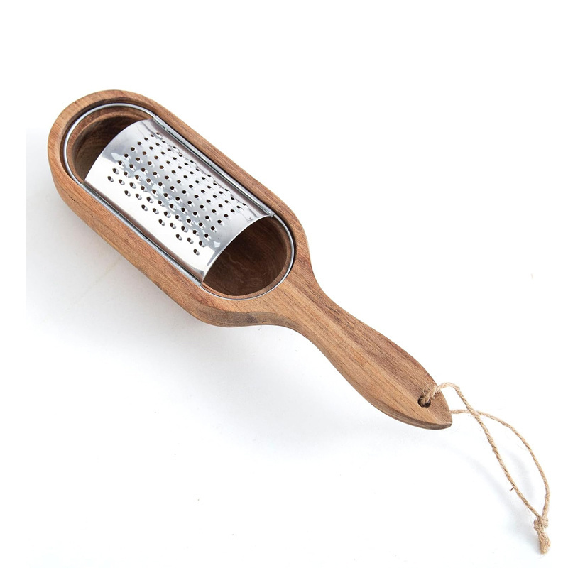 Wooden Cheese Grater with Handle Cheese Shredder with Storage Space,Handheld Kitchen Graters for Cheese Lemon Choc