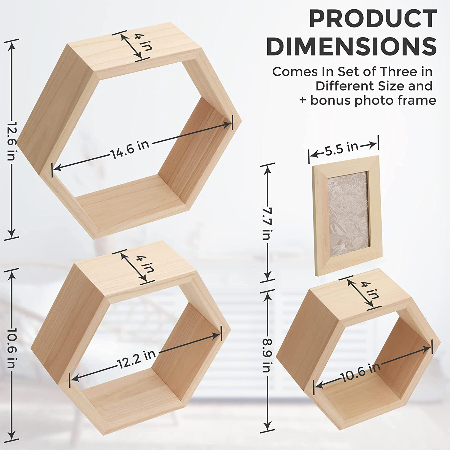 Hexagon Shelves Wood Honeycomb Shelves Wall Decor for Living Room Bedroom Modern Wall Mount Hexagon Floating Shelves Floating