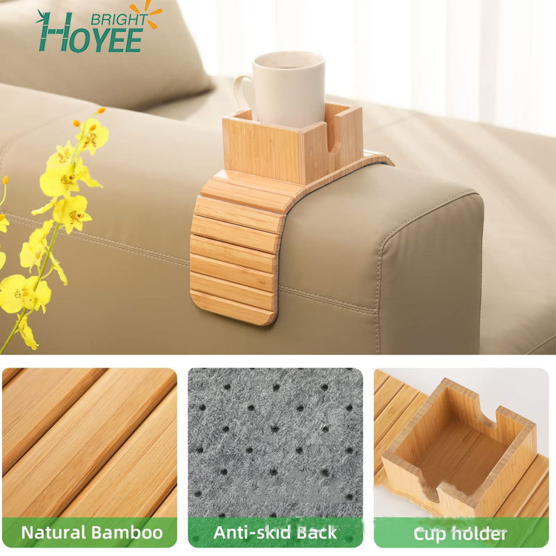 Bamboo Convenient Sofa Drink Holder Removeable Lid Design Couch Cup Holder For Couch Sofa Bed