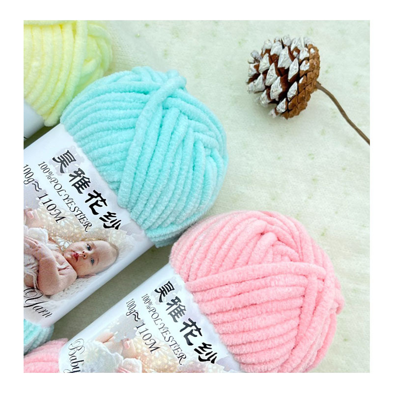 China Factory Supply 100g 100% Polyester Thick Fluffy Velvet chenille amigurumi Chunky Blanket yarn plush baby Knitting Yarn