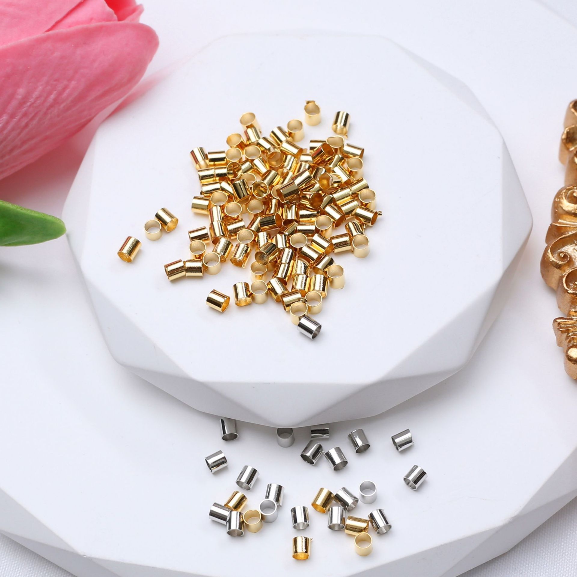 HOYO Stainless Steel Gold Tube Stopper Spacer Bead Crimp End Beads for Jewelry Making Supplies