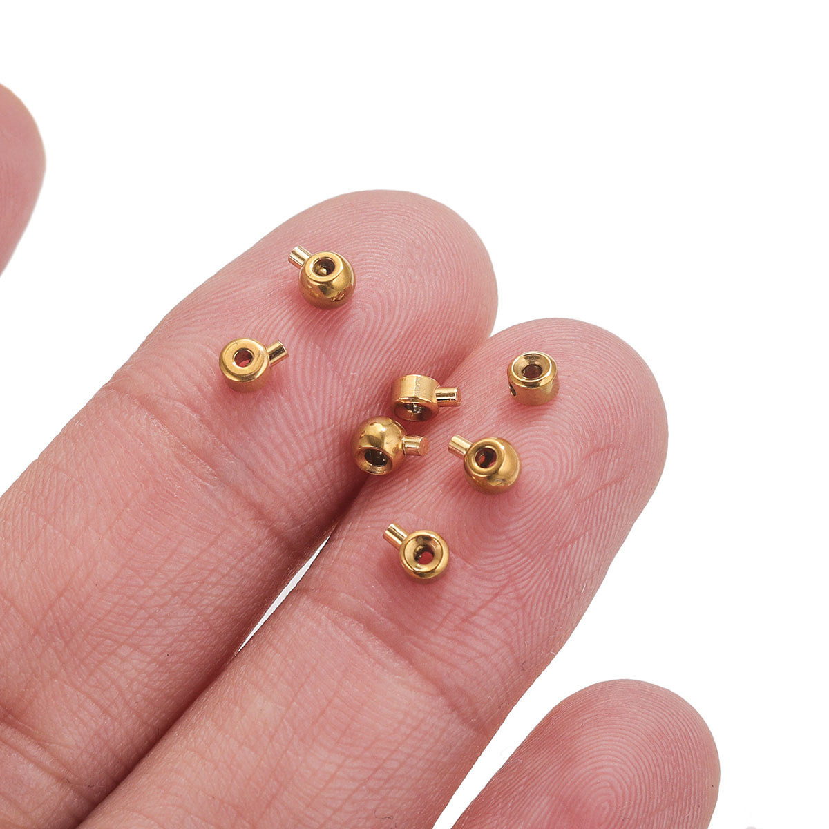 Hoyo Stainless Steel Buttons Plating Gold Ball Stopper Spacer Bead Crimp End Beads For Jewelry Making Supplies