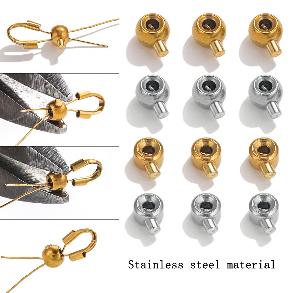 Hoyo Stainless Steel Buttons Plating Gold Ball Stopper Spacer Bead Crimp End Beads For Jewelry Making Supplies