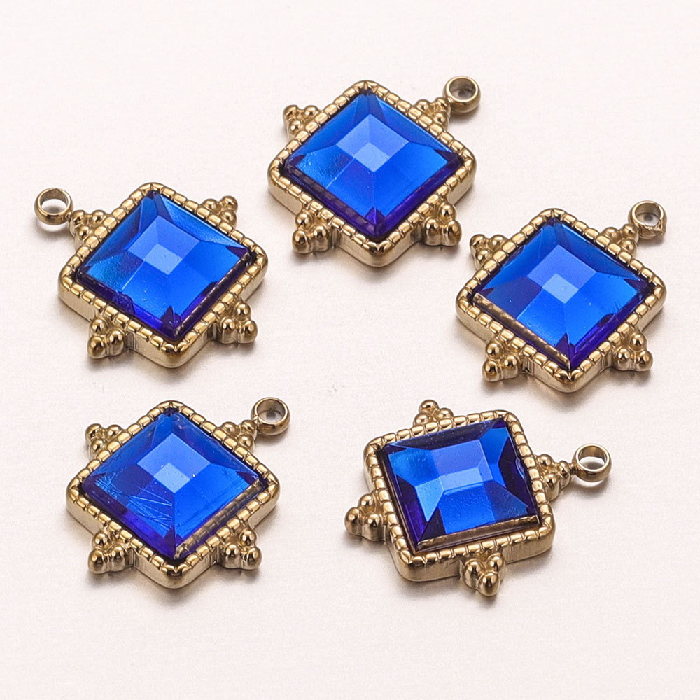 HOYO Stainless steel multi-shape blue glass pendant DIY craft necklace Wholesale accessories Jewelry making supplies