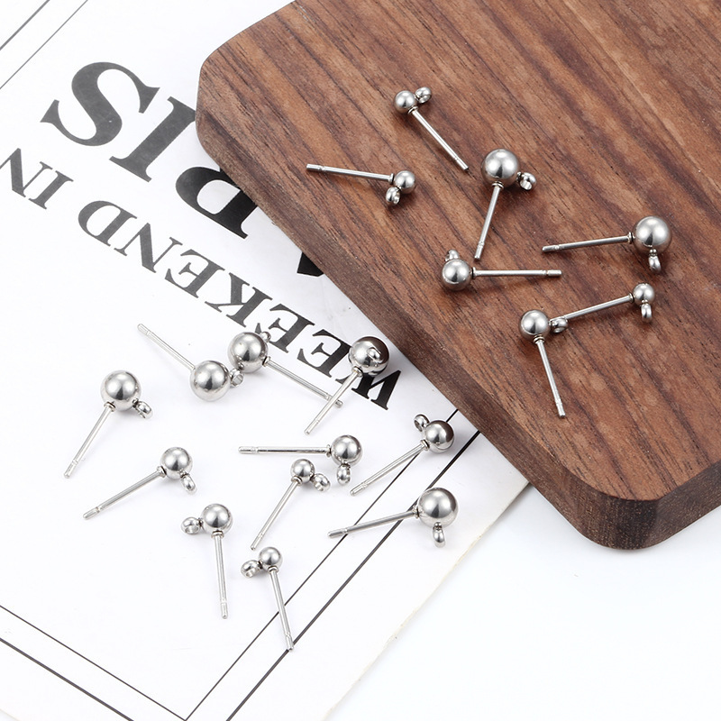 Hoyo wholesale Stainless Steel Hot Sale Special Earring Pin With Welded Spacer Bead For Diy Jewelry Accessories & Findings