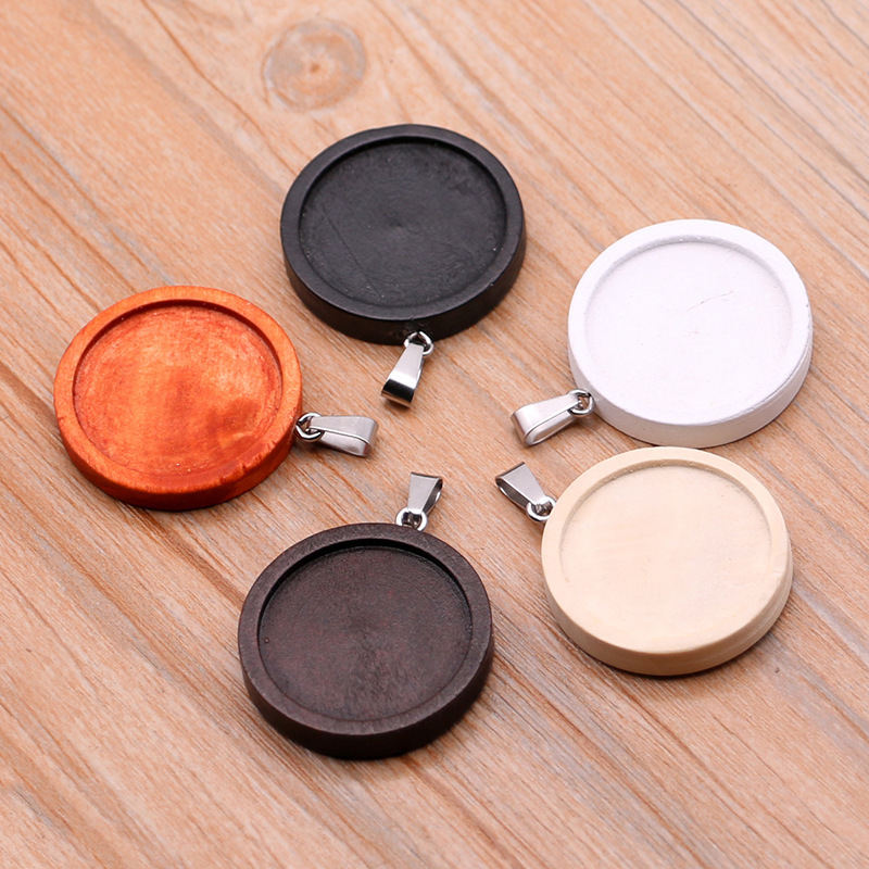 Hoyo 25mm Round Wood Cabochon Base Settings Diy Bezel Wooden Pendant Trays For Necklace Jewelry Making Supplies