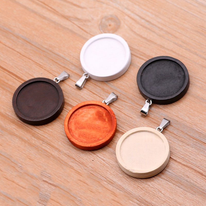 Hoyo 25mm Round Wood Cabochon Base Settings Diy Bezel Wooden Pendant Trays For Necklace Jewelry Making Supplies