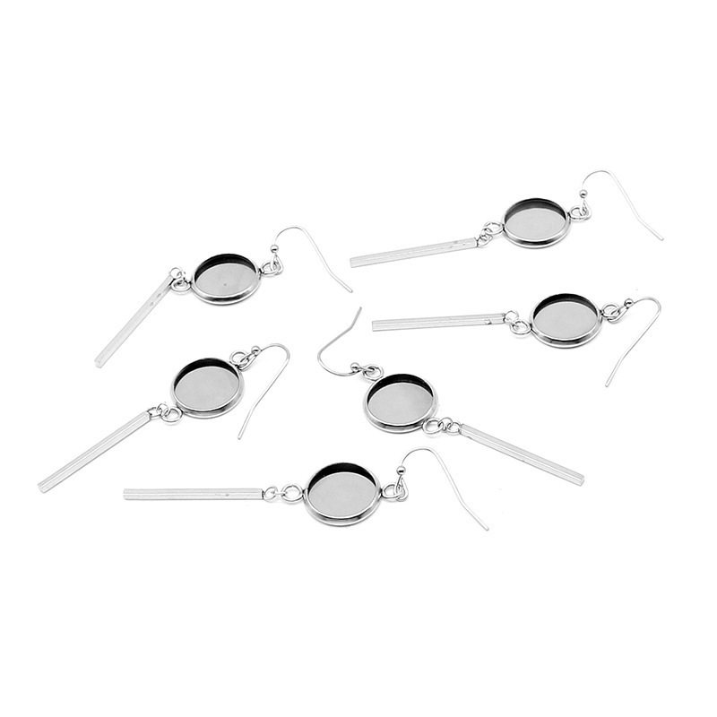 Stainless Steel Earring Wire Hooks with Blank Rectangle Trays Settings Earring Blanks Pendant for DIY Earrings Jewelry Making