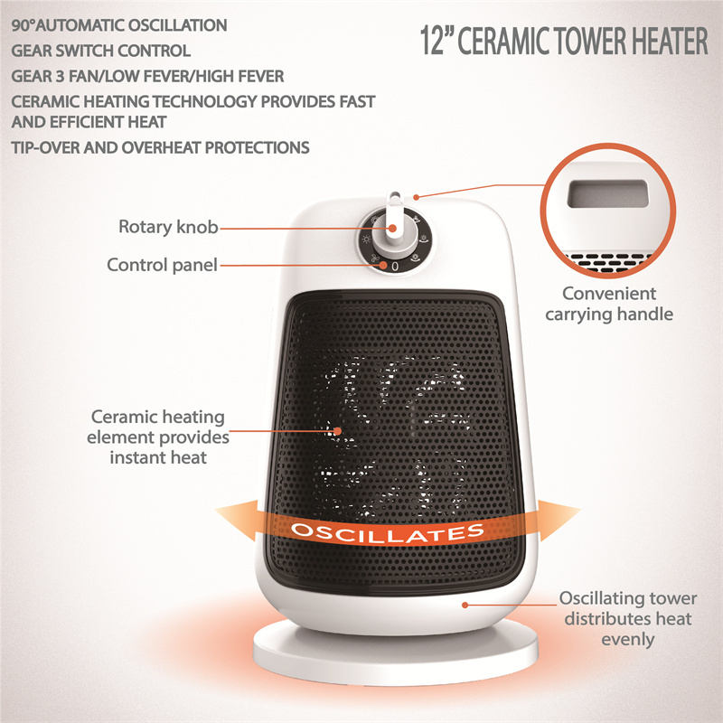 Electric PTC Air Heater Portable Room Mini Heating Stove Fan Radiator Warmer Machine