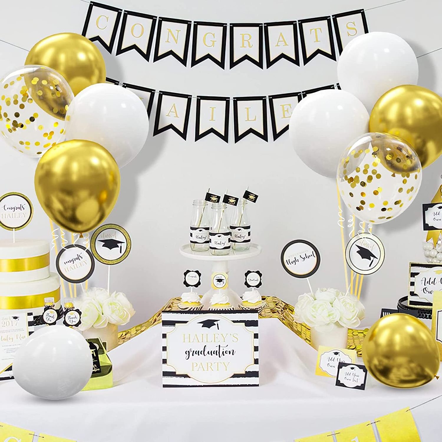 62pcs Gold White Balloons Kit 12 Inches Gold White Confetti Party Decoration Balloons for Graduation Baby Shower Birthday