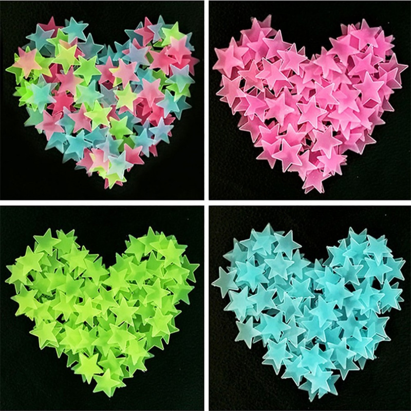 Hot sale 100pcs pack glow in the dark wall decor night glow star shaped wall stickers for Ceiling and Wall DIY