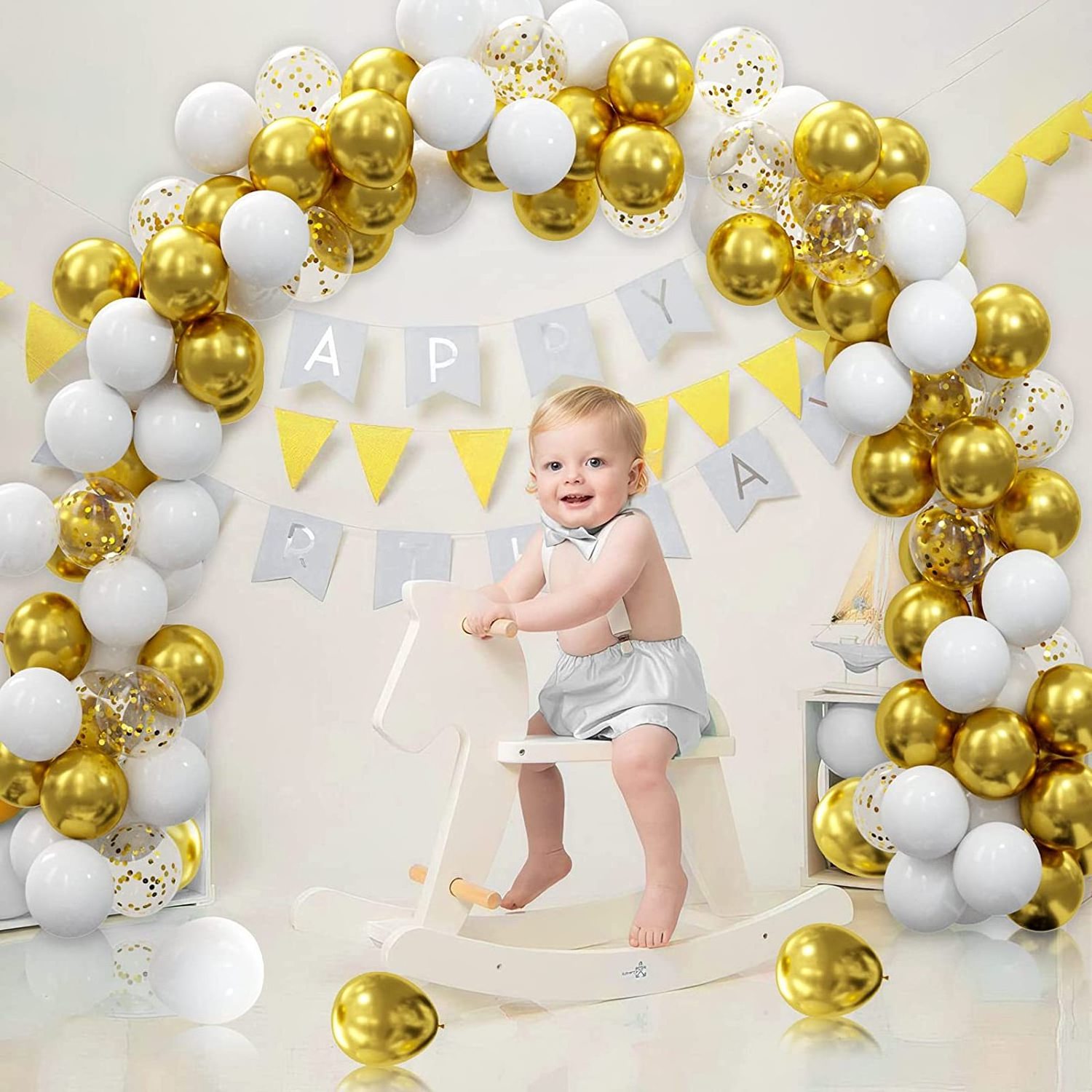 62pcs Gold White Balloons Kit 12 Inches Gold White Confetti Party Decoration Balloons for Graduation Baby Shower Birthday