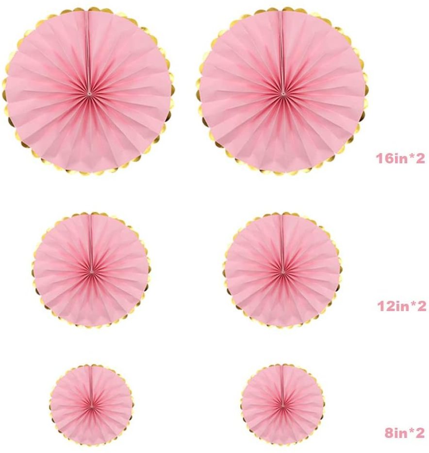 6Pcs Hanging Paper Fan Set Pink Garlands Birthday Wedding Baby Shower Girls Night Party Decorations