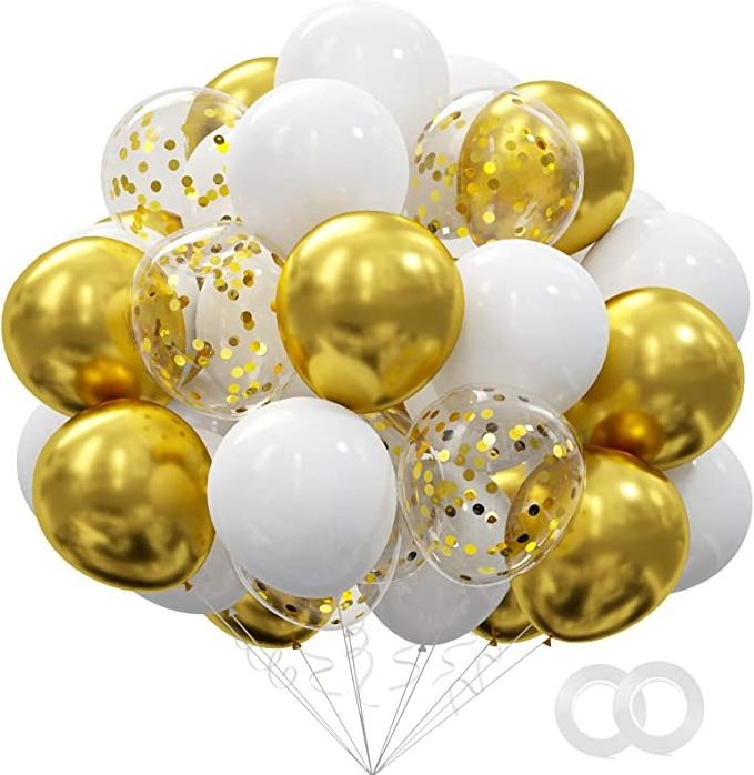 62pcs Gold White Balloons Kit 12 Inches Gold White Confetti Party Decoration Balloons for Graduation Baby Shower Birthday