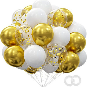 62pcs Gold White Balloons Kit 12 Inches Gold White Confetti Party Decoration Balloons for Graduation Baby Shower Birthday