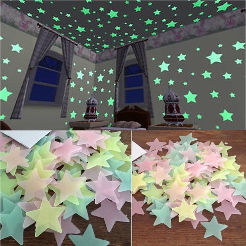 Hot sale 100pcs pack glow in the dark wall decor night glow star shaped wall stickers for Ceiling and Wall DIY