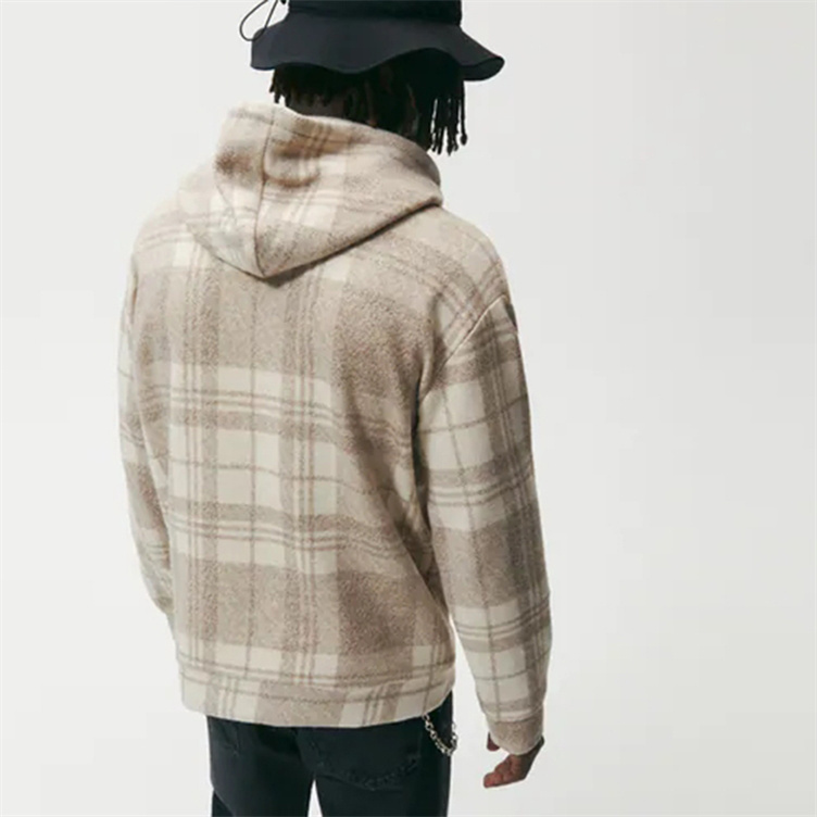 Custom Wholesale Hoodie Long Sleeves Front Kangaroo Pouch Pocket Plaid Hoodies For Men