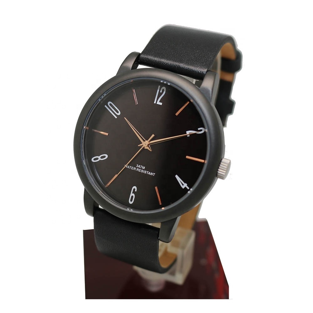 Customized Matte Color Stainless Steel Genuine Leather Men Wrist Watches