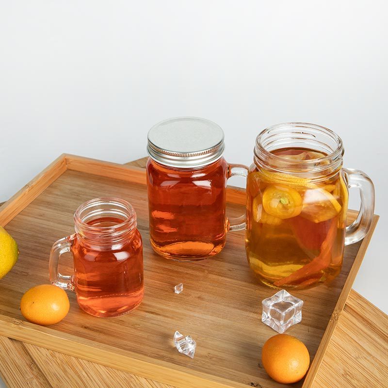 Small 100ml 250ml 300ml Travel Glass Drinking Bottle Mason Jar Fruit Juice Cola Lemonade Carbonated Drink Glass Mug with Handle