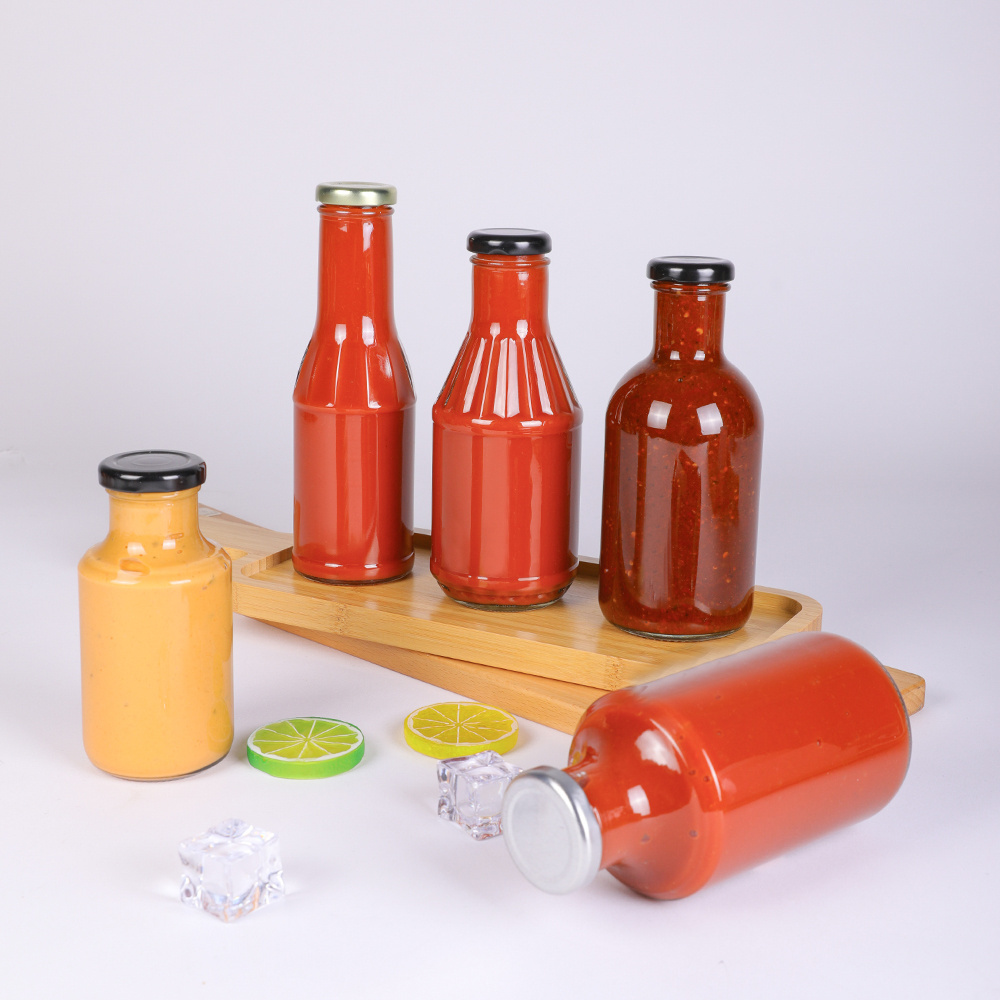 High Quality Custom Empty Salad Dressing BBQ Maple 16oz 500ml Clear Tomato Sauce Glass Bottle