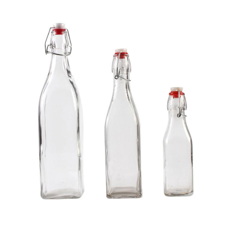 wholesale 1L (34OZ ) clear tall square swing top glass bottles for beverage / water / liquid / milk / fruit juice