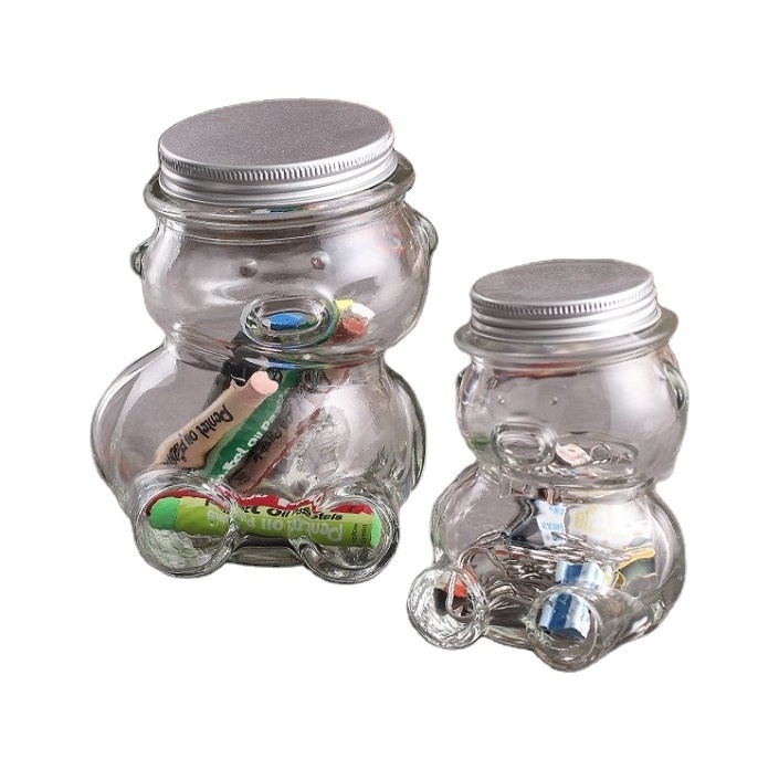 Cookie Candy Wish Star Storage 5 OZ Decorative Bear Shaped Clear Glass Jar with Lids