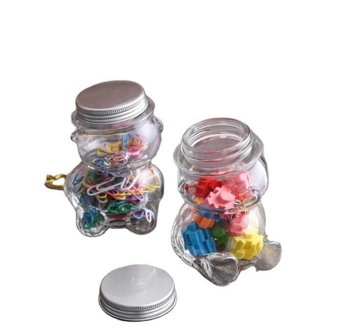 Cookie Candy Wish Star Storage 5 OZ Decorative Bear Shaped Clear Glass Jar with Lids