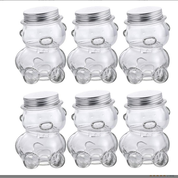 Cookie Candy Wish Star Storage 5 OZ Decorative Bear Shaped Clear Glass Jar with Lids