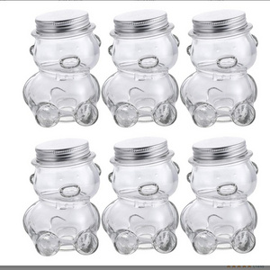 Cookie Candy Wish Star Storage 5 OZ Decorative Bear Shaped Clear Glass Jar with Lids