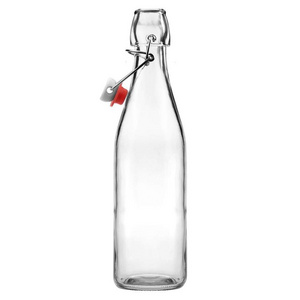 wholesale 1L (34OZ ) clear tall square swing top glass bottles for beverage / water / liquid / milk / fruit juice