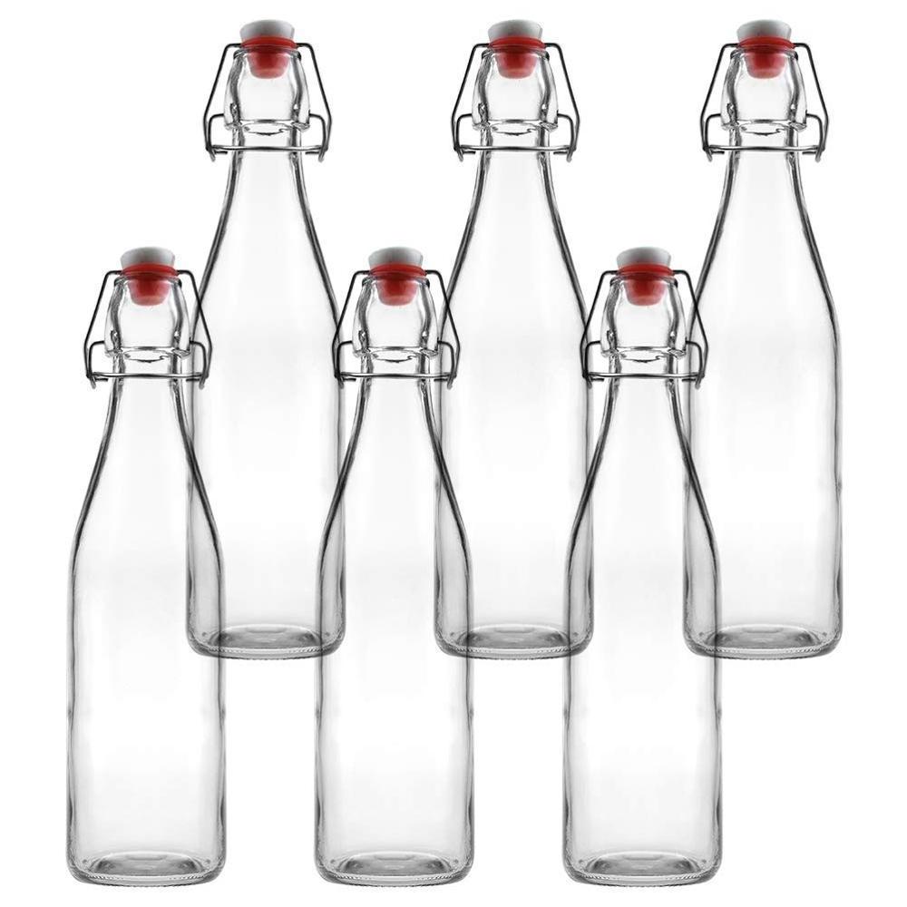 wholesale 1L (34OZ ) clear tall square swing top glass bottles for beverage / water / liquid / milk / fruit juice