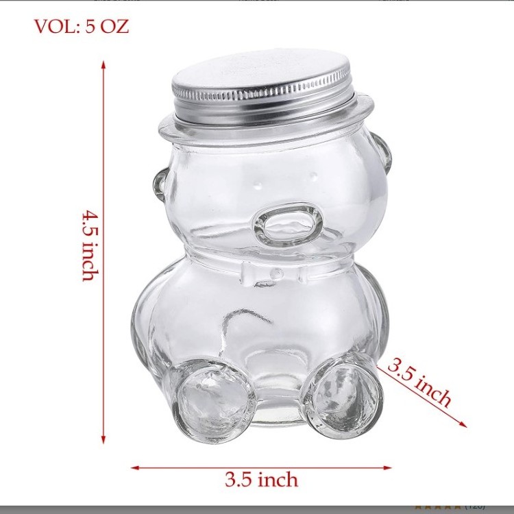 Cookie Candy Wish Star Storage 5 OZ Decorative Bear Shaped Clear Glass Jar with Lids