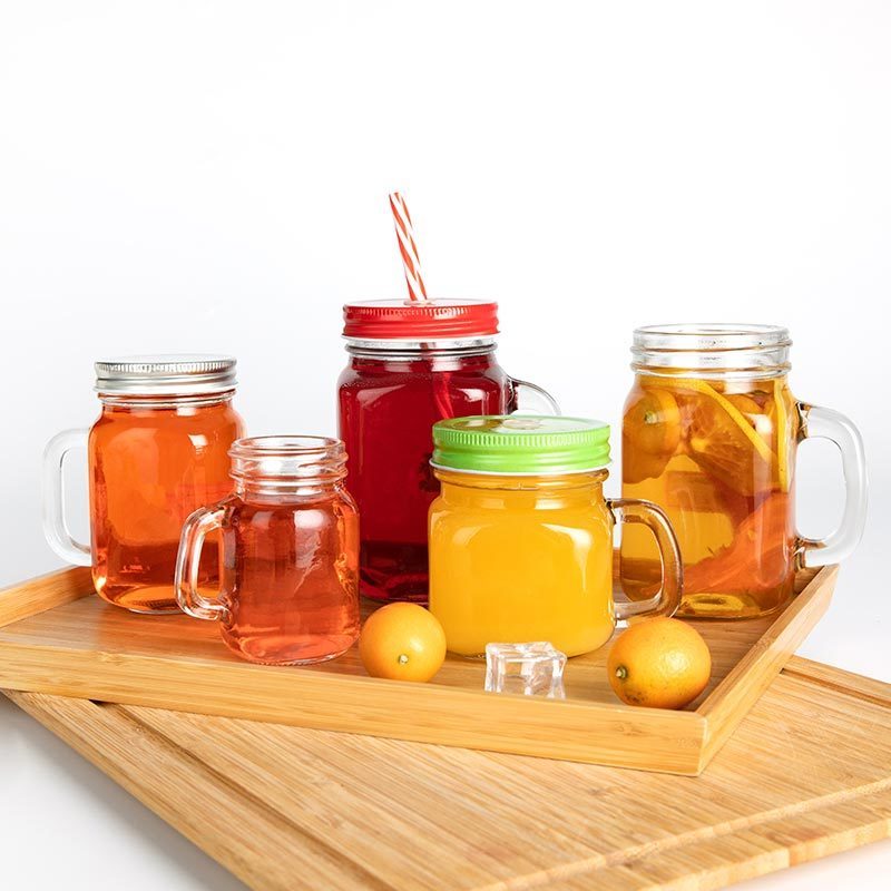 Small 100ml 250ml 300ml Travel Glass Drinking Bottle Mason Jar Fruit Juice Cola Lemonade Carbonated Drink Glass Mug with Handle